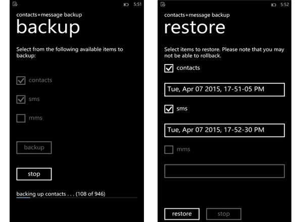 Contacts message backup app for windows phone download